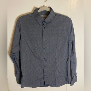 Men’s Express Cotton Fitted Dusty Blue & Navy Dotted Dress Shirt Size Medium